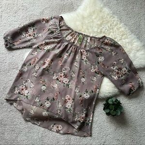 Brown / Mauve Sheer Floral Blouse